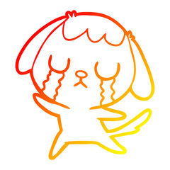 warm gradient line drawing cute cartoon dog crying