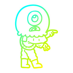 cold gradient line drawing cartoon cyclops alien spaceman pointing