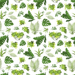 Tropical seamless pattern. Jungle exotic leaves vector background. Illustration of seamless pattern green leaf