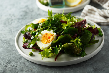 Green salad with hard boiled eggs