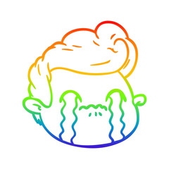 rainbow gradient line drawing cartoon crying boy