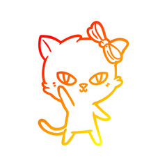 warm gradient line drawing cute cartoon cat