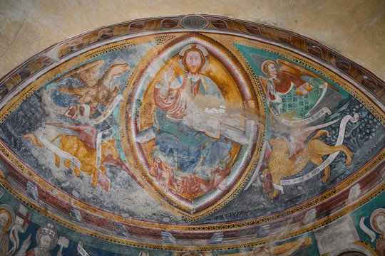 "Maiestas Domini", Fresko in der Kirche San Nicolao, Giornico, Tessin Schweiz