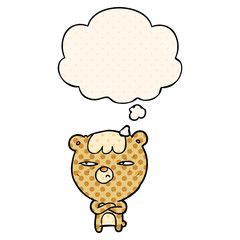 cartoon angry bear and thought bubble in comic book style