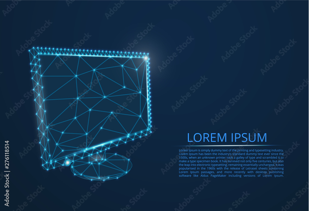 Fototapete computer monitor in the style of lines and figures consisting of polygons. internet. computer symbol