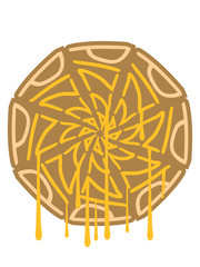 pizza graffiti tropfen geschmolzener käse logo salami text rund kreis stücke fast food lecker hunger kochen backen restaurant koch bäcker cool design küche