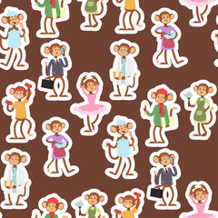 Monkeys rare animal vector cartoon macaque like people nature primate character wild zoo ape chimpanzee seamless pattern bakground illustration.