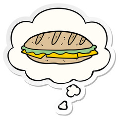 cartoon cheese sandwich and thought bubble as a printed sticker