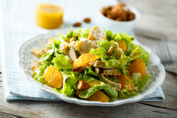Homemade chicken salad with orange and almond