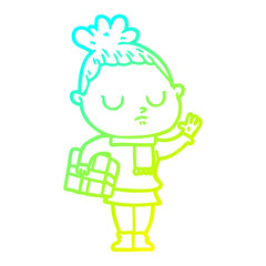cold gradient line drawing cartoon calm woman