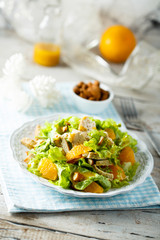 Homemade chicken salad with orange and almond