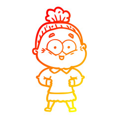 warm gradient line drawing cartoon happy old woman