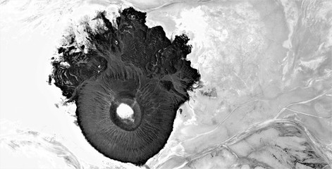 Glioblastoma, black gold, polluted desert sand, black and white photo, abstract photography of the...