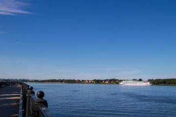 ship on the Volga river near the Spit of Yaroslavl