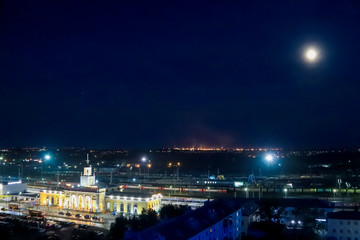 Fototapeta na wymiar The station square of Yaroslavl. Night. Moon
