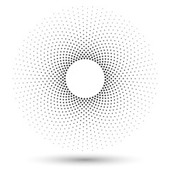 Halftone round as icon or background. Black abstract vector circle frame with hexagons as logo or emblem.