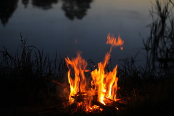 campfire at the lake/travel background
