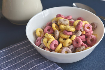 sweet colored cereals in a bowl