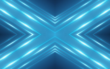Dark abstract futuristic background. Neon lines glow. Neon lines, shapes. Blue glow