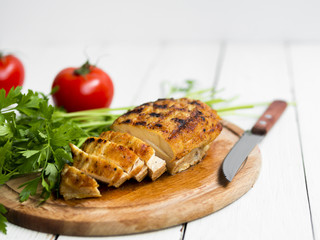 Grilled chicken breasts with vegetables