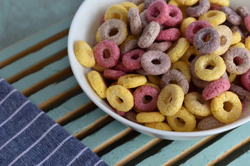 sweet colored cereals in a bowl