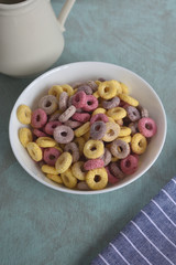 sweet colored cereals in a bowl