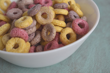 sweet colored cereals in a bowl