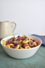 sweet colored cereals in a bowl