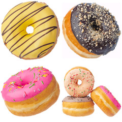 Set of various colorful donuts isolated on white background