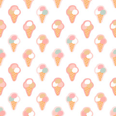 Seamless pattern with ice cream in the cone, vector