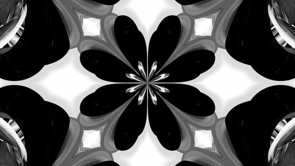 4k loop animation with black and white ribbons are twisted and form complex structures like symmetric ornament pattern or kaleidoscopic effect. Seamless footage with luma matte as alpha channel. 38 - Powered by Adobe