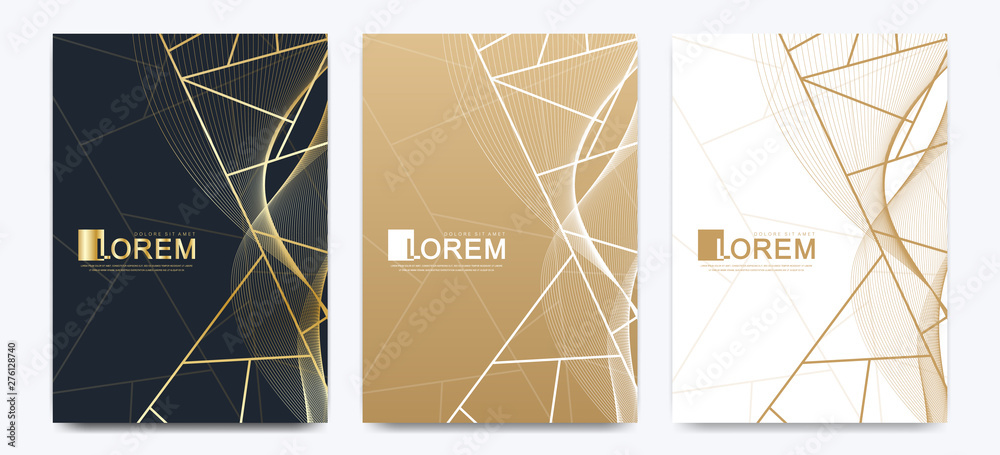 Poster modern vector template wedding invitation cards with marble texture background and golden geometric 