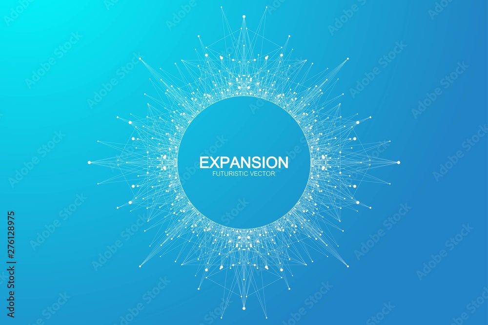 Poster expansion of life. colorful explosion background with connected line and dots, wave flow. visualizat