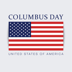 Columbus Day, October 14th, in USA. White poster with American flag.