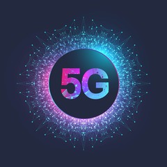 5G network wireless systems and internet vector illustration. Communication network. Business concept banner. Artificial Intelligence and Machine Learning Concept Banner