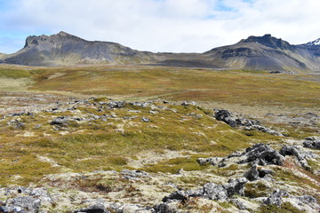 Hiking trail from Anarstapi to Hellnar with the raw nature in the west of Iceland at Snaefellsnes Peninsula