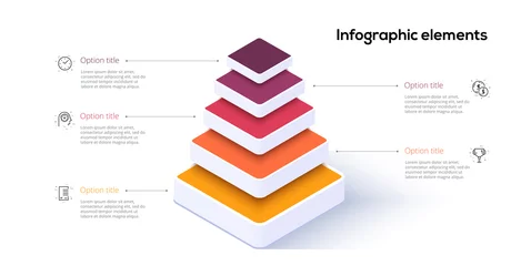 Foto op Plexiglas Business pyramid chart infographics with 5 steps. Pyramidal stages graph elements. Company hiararchy levels presentation template. Vector info graphic design. © Graf Vishenka