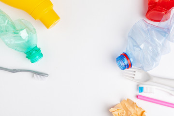 Top view of Different garbage materials with recycling