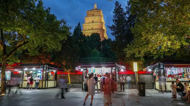 Xi'an, China. Giant Wild Goose Pagoda Timelapse