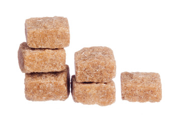 brown sugar cubes isolated on white background