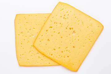 Cheese slice on white background.