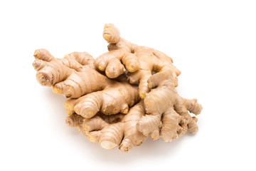 Ginger bio and lemon on white background.