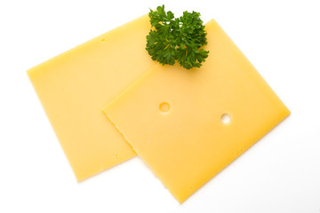 Cheese slice isolated on the white background.