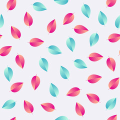 Seamless pattern with colorful leaves on gray background.