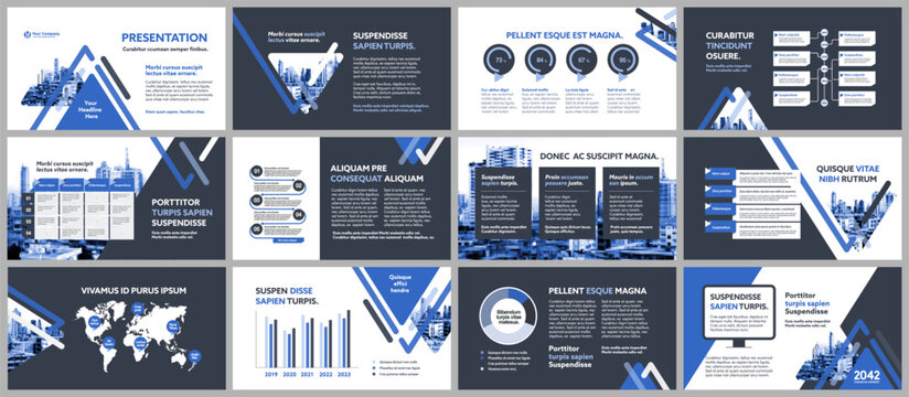 City Background Business Company Presentation with Infographics Template.