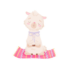 Cute cartoon llama does yoga. Vector illustration on white background. © Happypictures