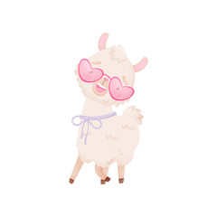 Naklejka na ściany i meble Cute cartoon llama in sunglasses. Vector illustration on white background.