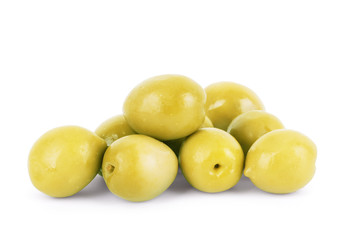Green olives on a white background