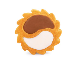 Yin yang cookies with white and black chocolate on a white background