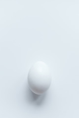 White chicken eggs on white background.